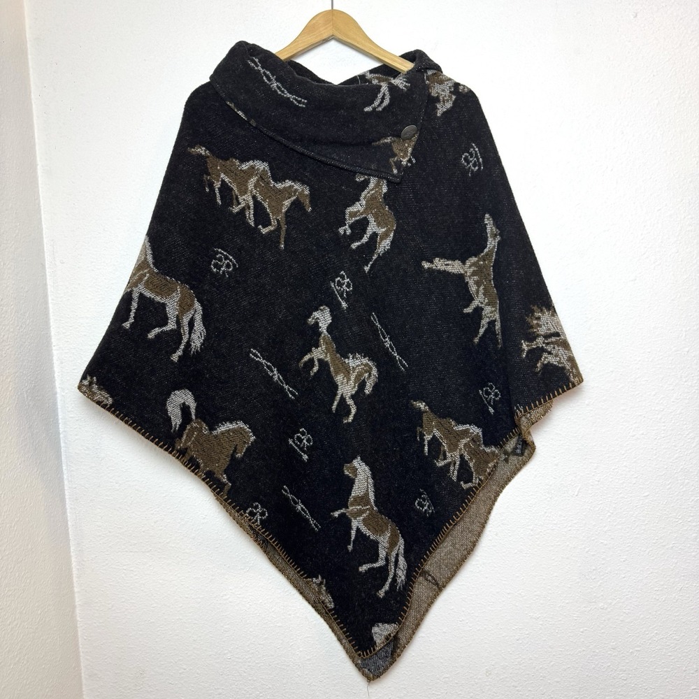 Rhonda Stark Wool Blend Gray Cape Poncho Horses OSFM Western USA Made Cowgirl